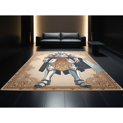 Soft Plush Duren Ice Armor Warrior Classic Oriental Area Rug in Beige – Beige Binding