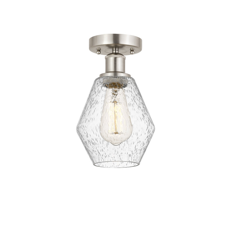 Plafonnier semi-encastré en verre Amylea, Grainé, Nickel satiné brossé, H 10,25 po x l 6 po x P 6 po