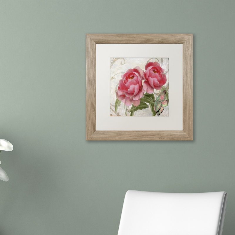 «Jadaya», abricot pivoines I, reproduction d'art encadrée, H 16 po x l 16 po x P 0,5 po, Cadre argenté, Blanc