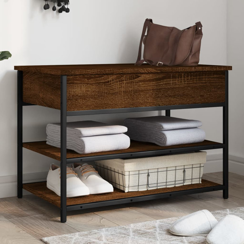 4 Pair Shoe Storage Bench, Brown Oak