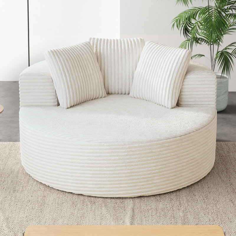 Upholstered 50" Round Corduroy Lazy Compression Sofa, No Assembly Required, Beige