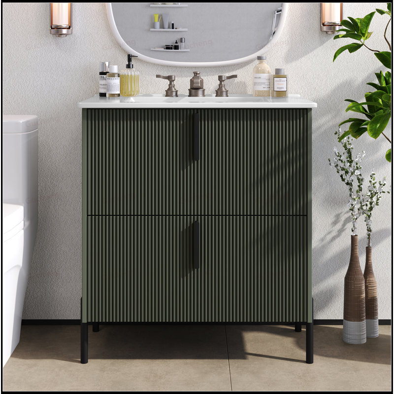 Meuble-lavabo 30 po avec lavabo et pieds en métal, Blanc