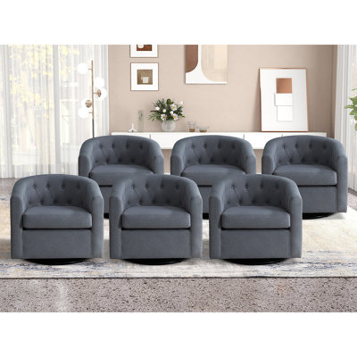 Palopo 28" Wide Modern Linen Upholstered Swivel Tufted Recessed Arms Accent Chair (Set of 6)