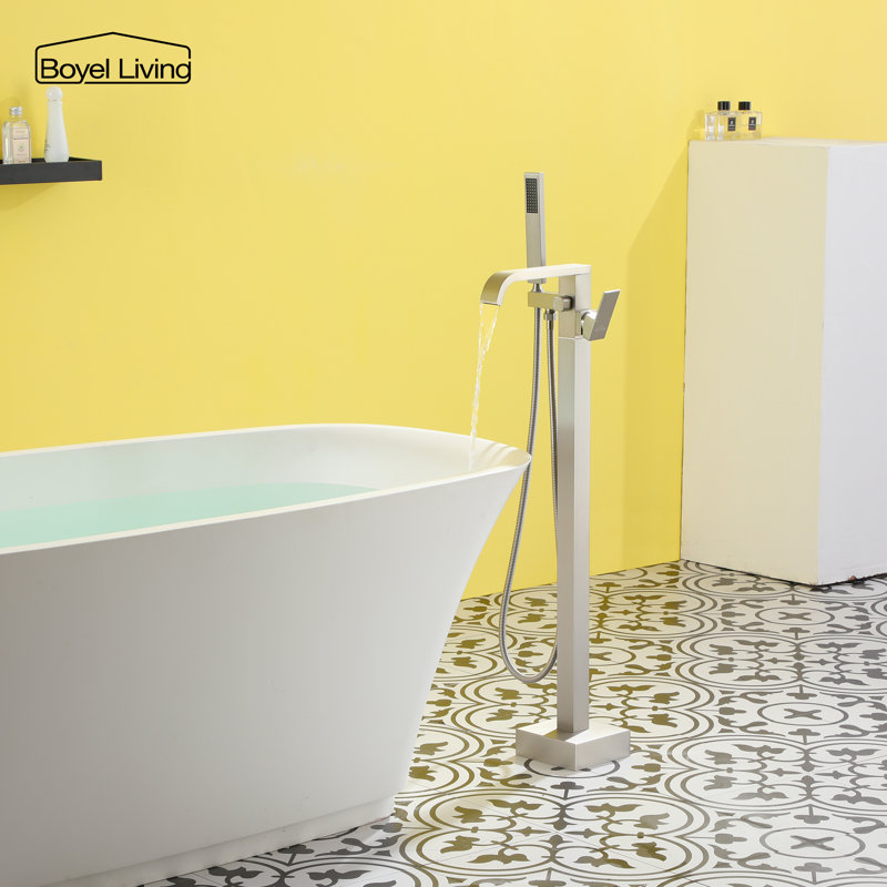 Brushed Nickel Modern Freestanding Tub Faucet with Hand Shower