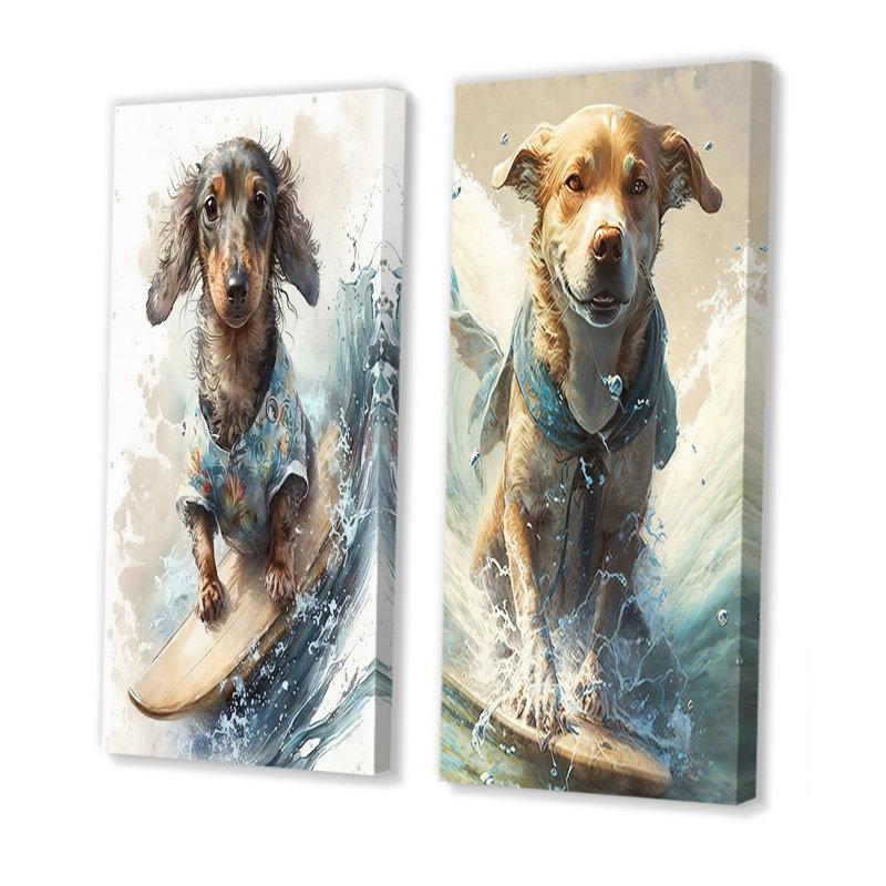 «Dog Surfing», 2 pièces, H 40 po x l 40 po, Toile tendue