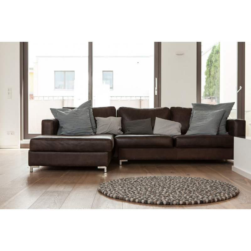 Round Geometric Wool Hand Woven Area Rug, Round 120cm