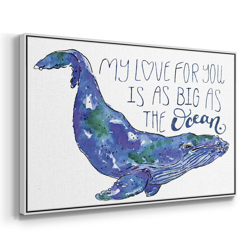 Whale Love II, reproduction d'art sur toile, H 25 po x l 37 po x P 2 po, Blanc
