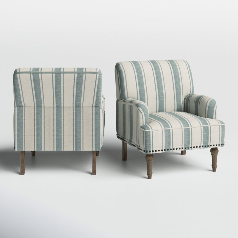 Fauteuil l 28,7 po Ariana avec pieds en bois massif et garniture cloutée, Bleu