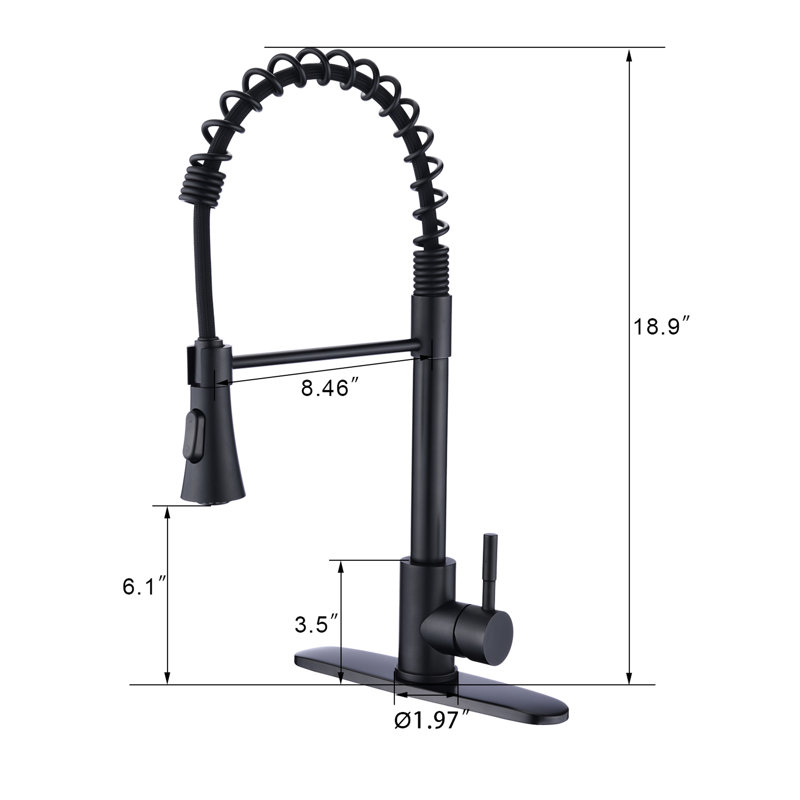 Robinet d'évier de cuisine commercial en pont noir mat - Spot, rétractable, acier inoxydable 304 de qualité supérieure, débit de 1,8 gallon par minute pour la rouille et les taches, débit élevé