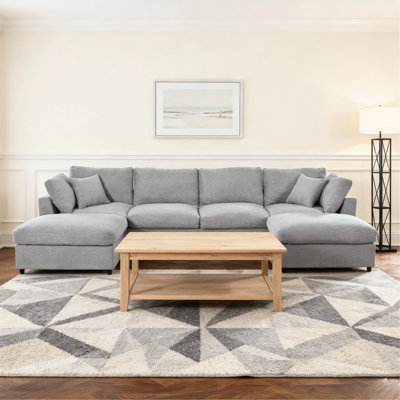 128" Modular U-Shaped Sectional Sofa with 2 Movable Ottomans, Chenille Couch, 6-Seat Sofa, Deep Seat Living Room Furniture for Home Theater, Apartment