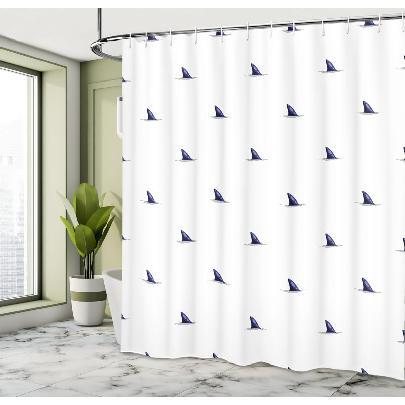 Abstract Shower Curtain with Hooks Included, Indigo White