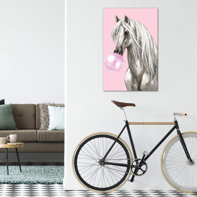 «White Horse with Bubble Gum in Pink» par Big Nose Work - impression d'art graphique