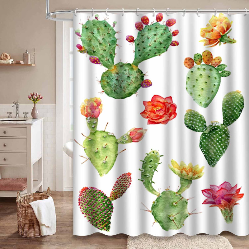 Aquarelle, cactus, jardin tropical blanc avec 12 crochets, L 72 po x l 84 po