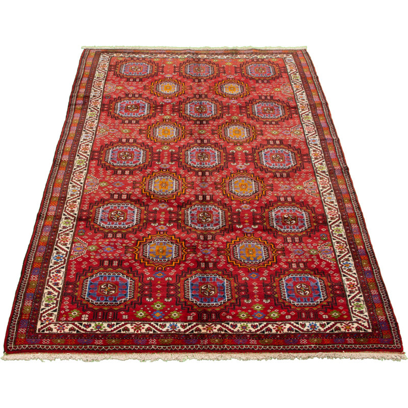 Tapis unique en laine noué à la main nouvel âge de 5 pi 5 po x 9 pi 9 po Danuel - rouge / orange / crème