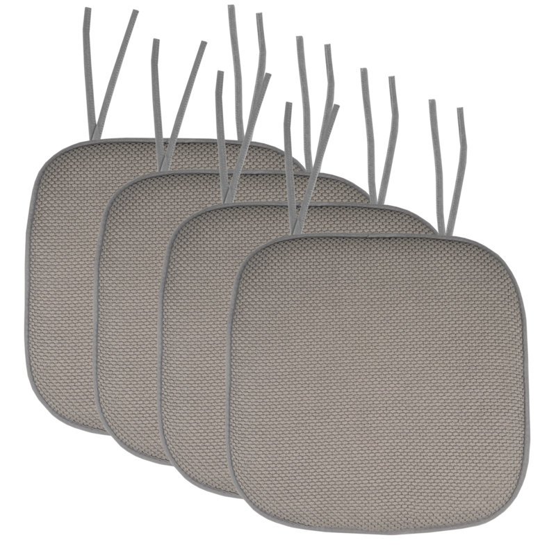 Honeycomb Memory Foam Non-Slip 16" x 16" Chair Cushion Pad with Ties, Silver, 12