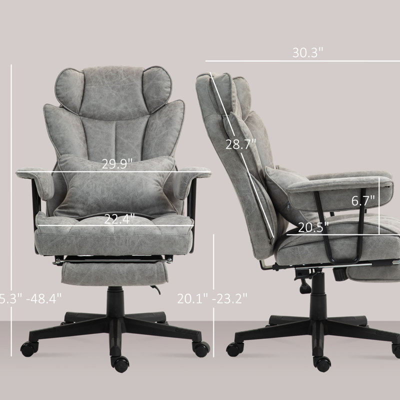 Fauteuil de bureau de 45,3 po à 48,4 po de hauteur, gris, avec 6 points de vibration, soutien lombaire, siège large pour utilisation prolongée et chauffage à 3 niveaux, coussin amovible, capacité de 400 lb
