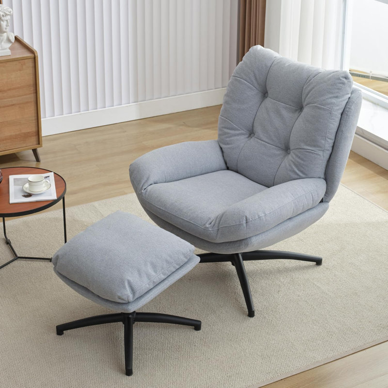 Jakirrah Upholstered Swivel Accent Chair with Ottoman, Blue