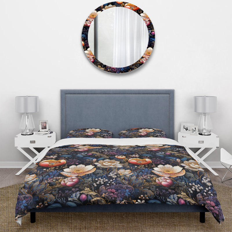Mystic Forest Plants Motif - Ensemble de housse de couette floral - Polyester microfibre
