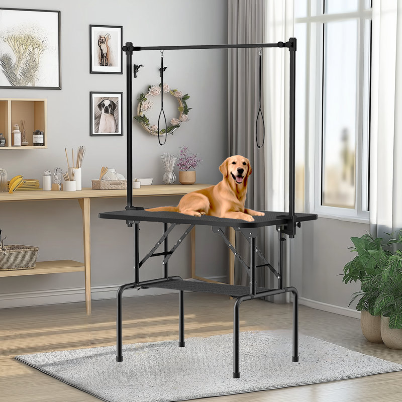 Dog Grooming Table,Foldable Pet Grooming Tables With Adjustable Arm,Clamps,Nooses, Mesh Tray