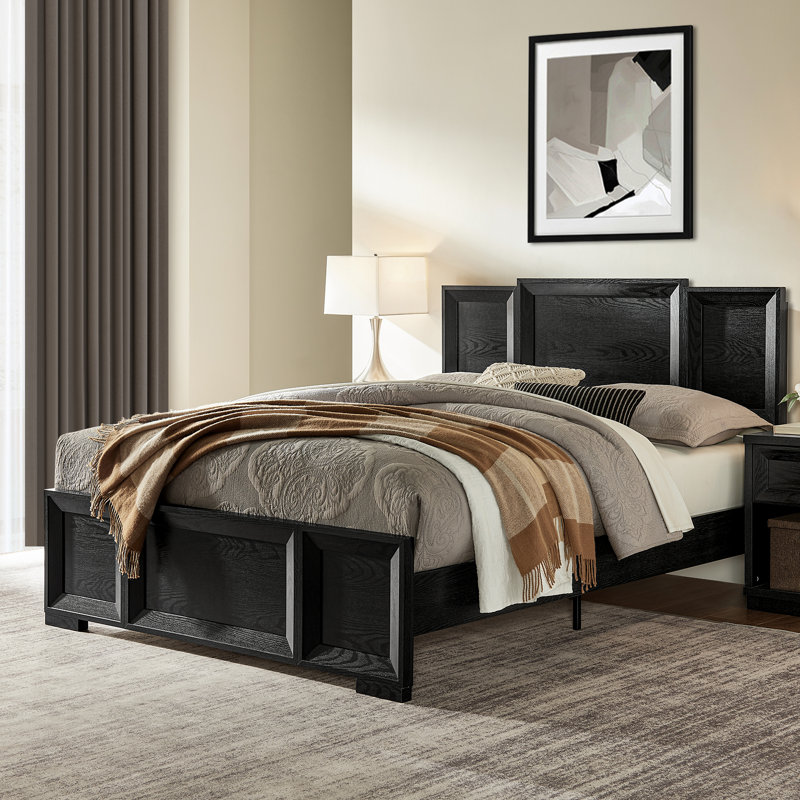 Structure de lit grand en bois Rylo, Noir, Lit double