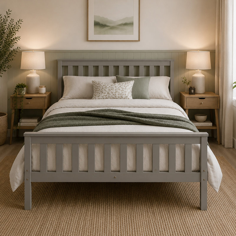 Aadi Solid Wood Shaker Bed Frame, Kingsize (5'), White/Nature
