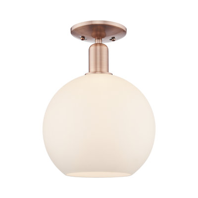 Arcadia - Chippenham - 1 Light 10" Semi-Flush Mount - Antique Copper Finish - Matte White Shade