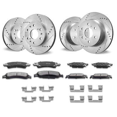 Drilled Slotted Front Rear Brake Rotors Pads Kit for Chevy Silverado GMC