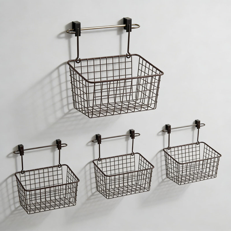 Ensemble de barre à serviettes et de panier de rangement sans installation, organisateur de style maison de campagne pour cuisine et salle de bain, fabrication en acier durable, paquet de 4