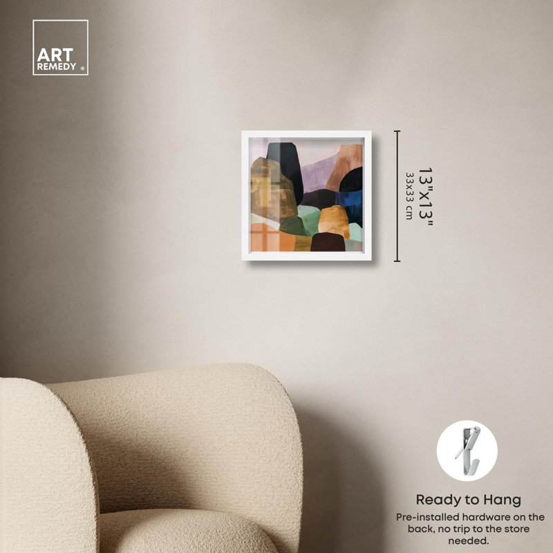 «Stacked Rocks IV Shadowbox», art mural bohème taupe par Art Remedy, cadre blanc, 13 x 13, H 13 po x l 13 po, Cadre blanc
