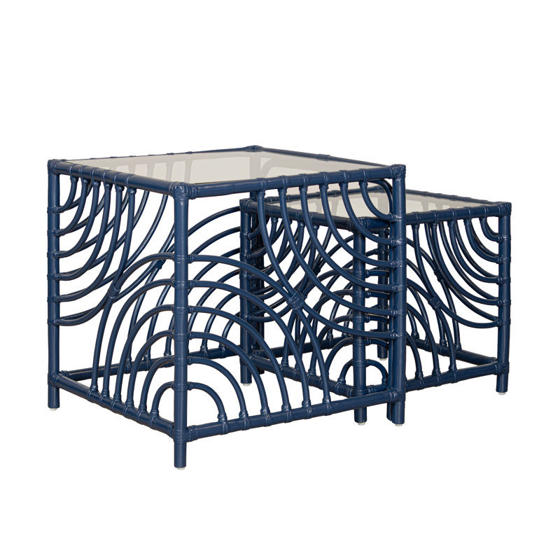 Swirl Glass Nesting End Table, Navy