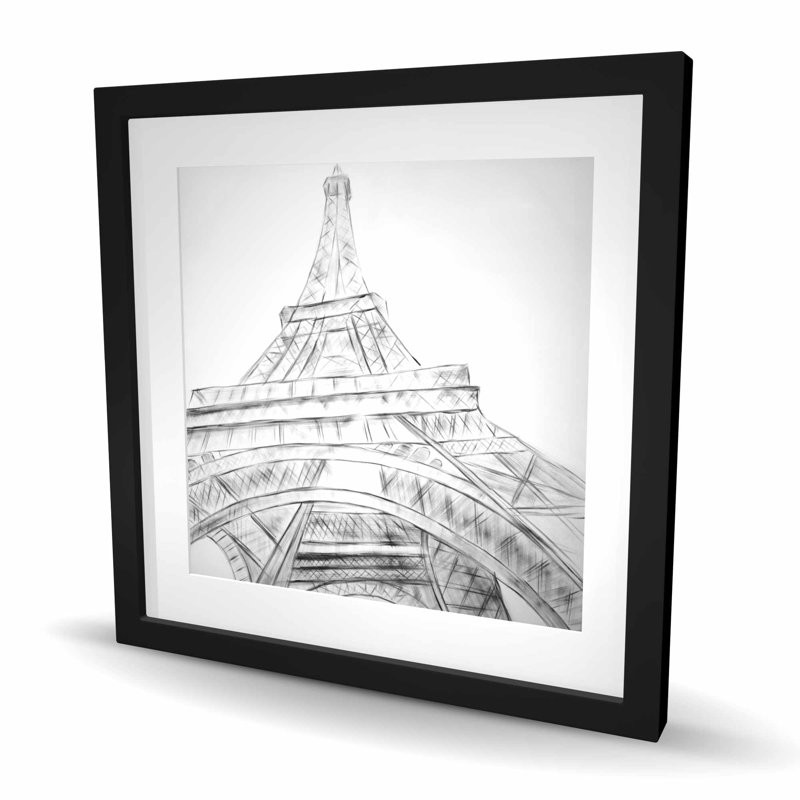 Croquis de la Tour Eiffel en noir et blanc - impression mat encadrée