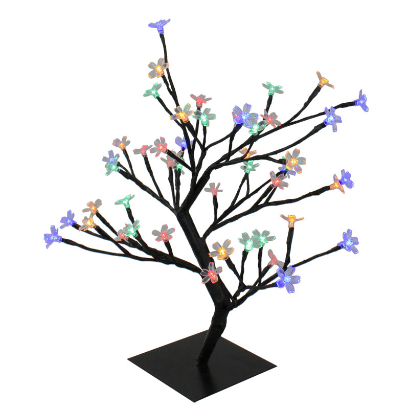 Arbre artificiel japonais 18 po avec fleurs de sakura pré-éclairées - lumières DEL multicolores, Mauve