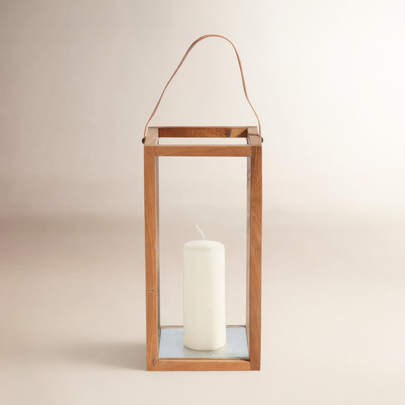 Wood Floor Lantern, Brown, 12.6" H x 6.3" W x 6.3" D