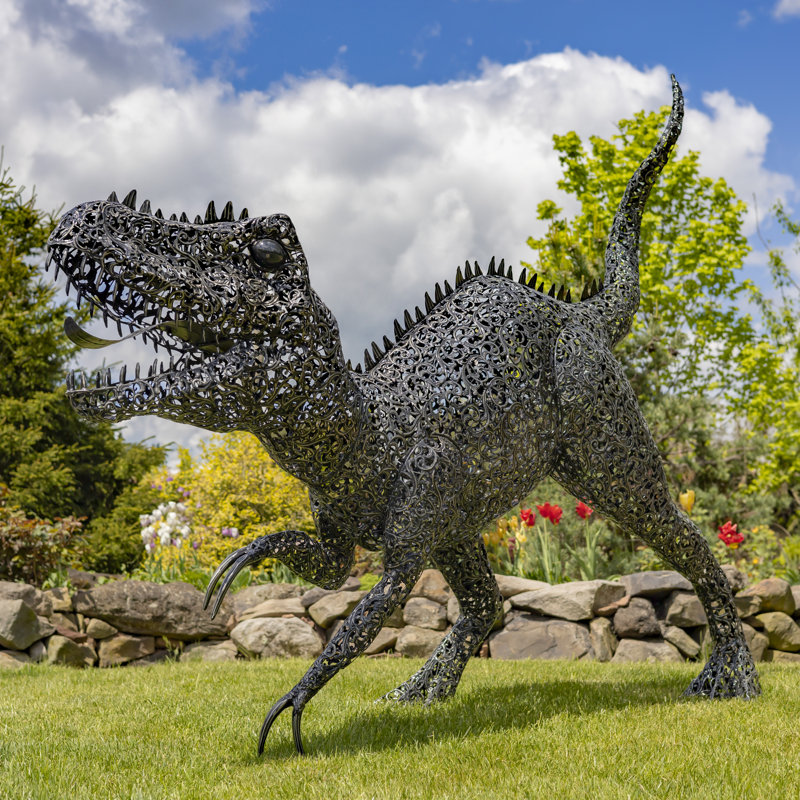 7.33ft Tall Black-Bronze Metal Tyrannosaurus Rex Garden Statue