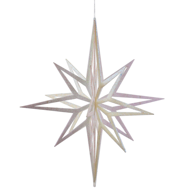 Ornement en forme d'étoile scintillante 3D, Blanc, H 32 po x l 30 po x P 30 po