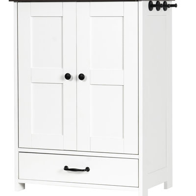 Medium Sized Dog Feeding Station With Hidden Pull - Out Drawers For Food Storage, Three Hooks Collars And Leashes, Stainless Steel Bowls, White Color, Simple Assembly Required Station, American