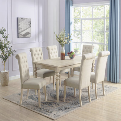 5-Piece Dining Set: Turned-Leg Table & 4 Tufted Chairs