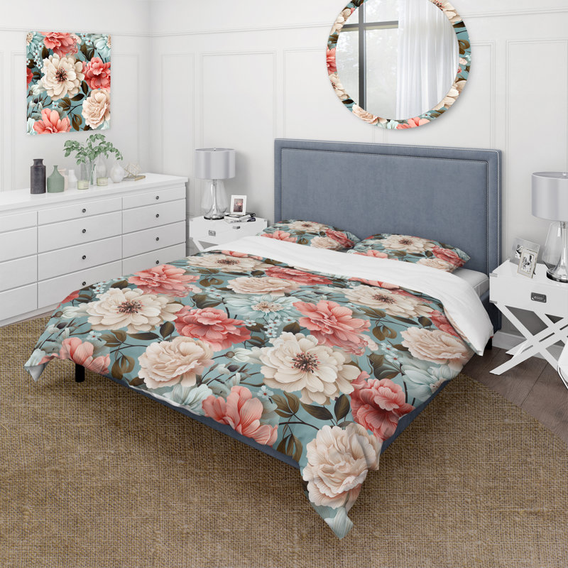 Boho Victorian Romance Victorian Pattern XV Floral Duvet Cover, King Duvet Cover + 2 King Shams