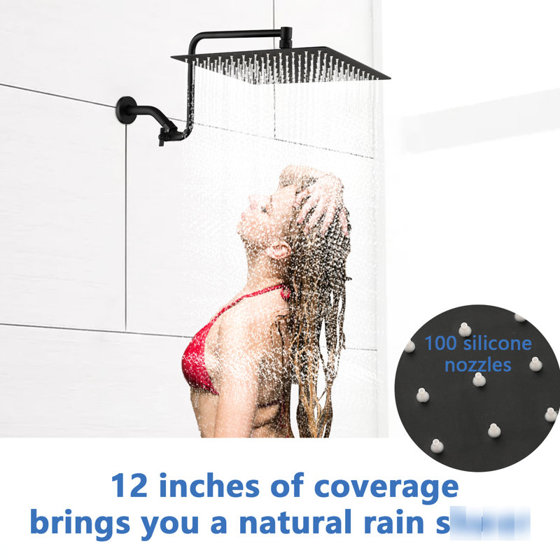 Pomme de douche 12 pouces en acier inoxydable avec bras réglable - expérience noir mat 12 po et pratique