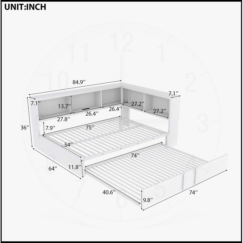 Metal Full Size Daybed with Trundle, Storage Cabinets, and USB Ports for Modern Minimalist Homes, White
