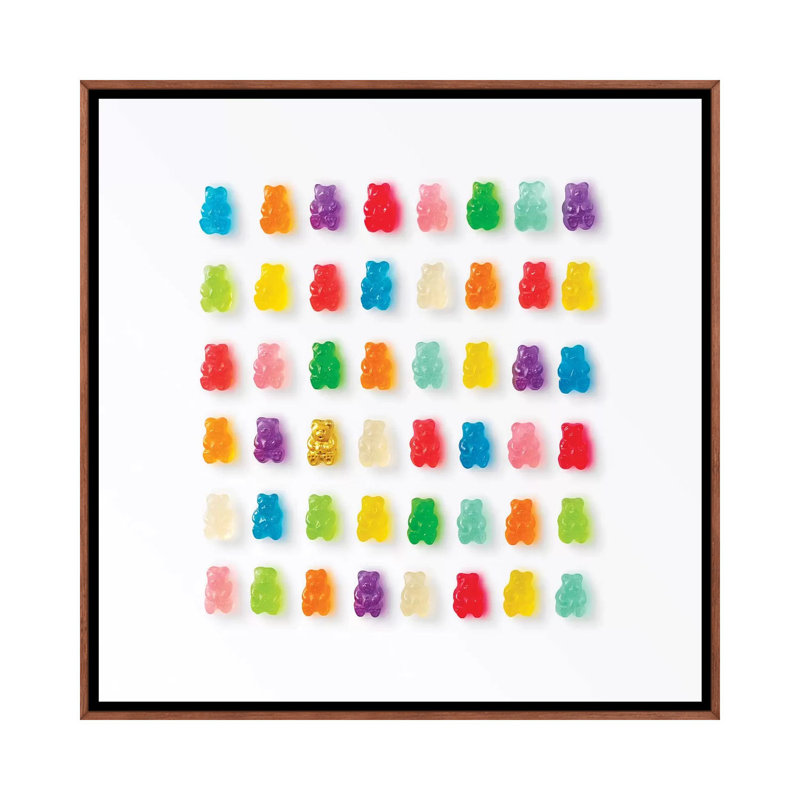 Reproduction de photo « Rainbow Bears » par Erin Summer, Pas de tapis, Toile avec cadre en bois brun classique