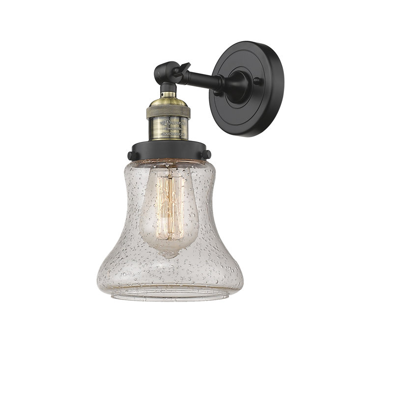 Edda Dimmable Bath Sconce, 60 Watt Vintage Incandescent Bulb, Seedy, Black Antique Brass