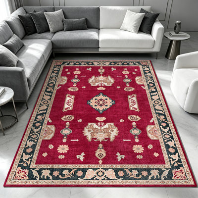 Tapis floral rouge et noir de 1 pièce, élégant tapis décoratif polyvalent, facile à nettoyer et à entretenir, pièce de mobilier idéale pour la chambre à coucher, le salon, le couloir, le vestibule, le dortoir et le bureau afin de rafraîchir l'ambiance intérieure de votre maison