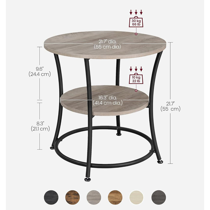 Side Table, Round End Table With 2 Storage Shelves For Living Room, Bedroom, Nightstand With Steel Frame For Small Spaces, Accent Coffee Table