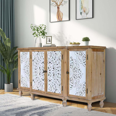 Armoire de rangement décorative délavée à 4 portes avec tablette réglable