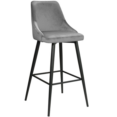 Grey Velvet Bar Stools, Set of 2