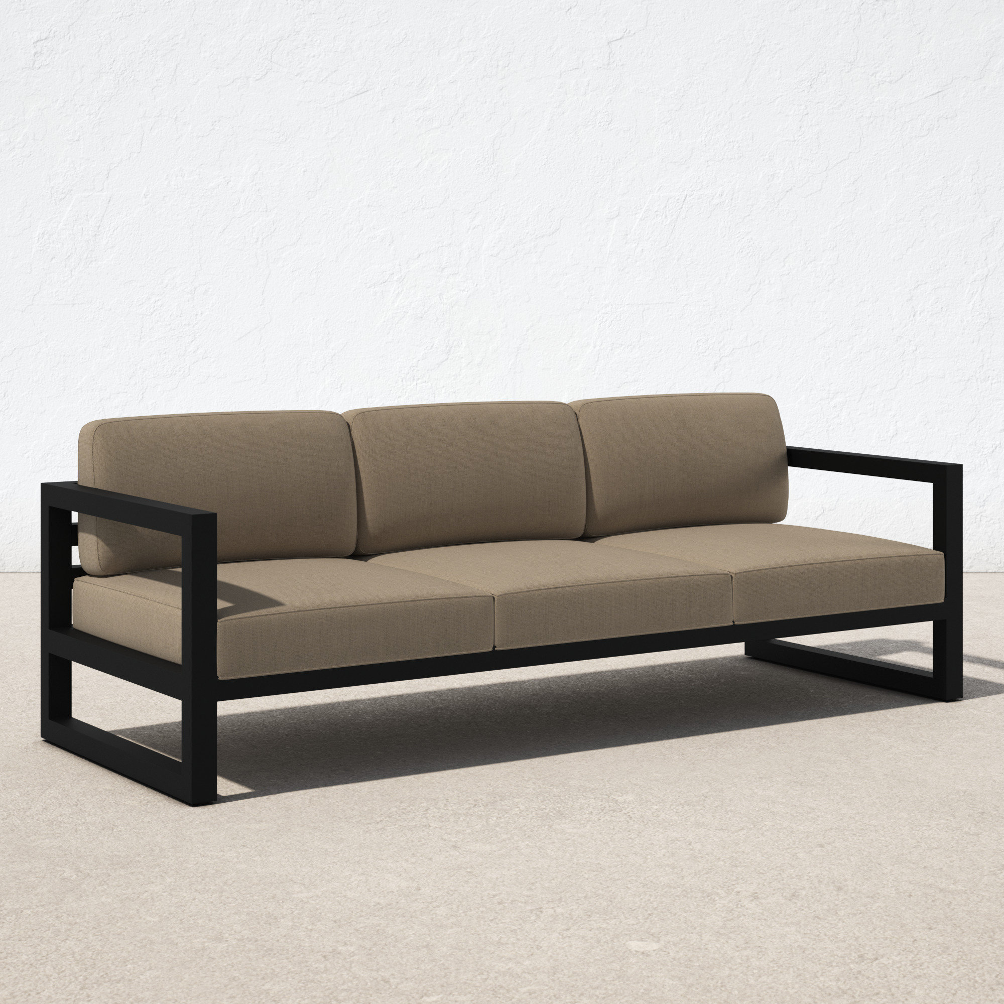 Smith 84" Outdoor Sofa with Sunbrella® Cushions, Heather Beige, Black