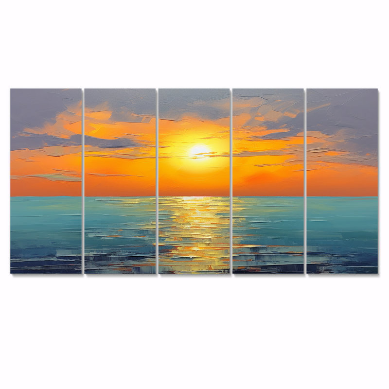 Rubino - art mural coucher de soleil 5 pièces, H 28 po x l 60 po