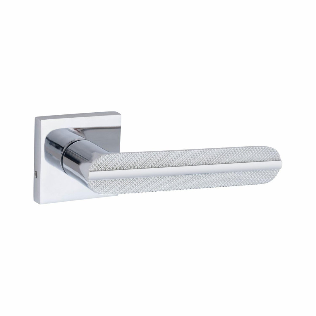 6 Pairs Modern Lima Design Premium Door Handles on Square Rose in Polished Chrome Finish with 3" Ball Bearing Hinges and 2.5" Tubular Latch