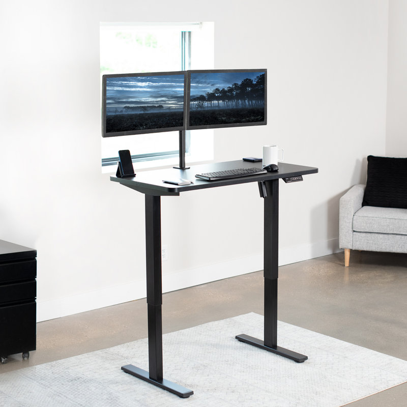 Light Wood and Black Adjustable Height Standing Desk